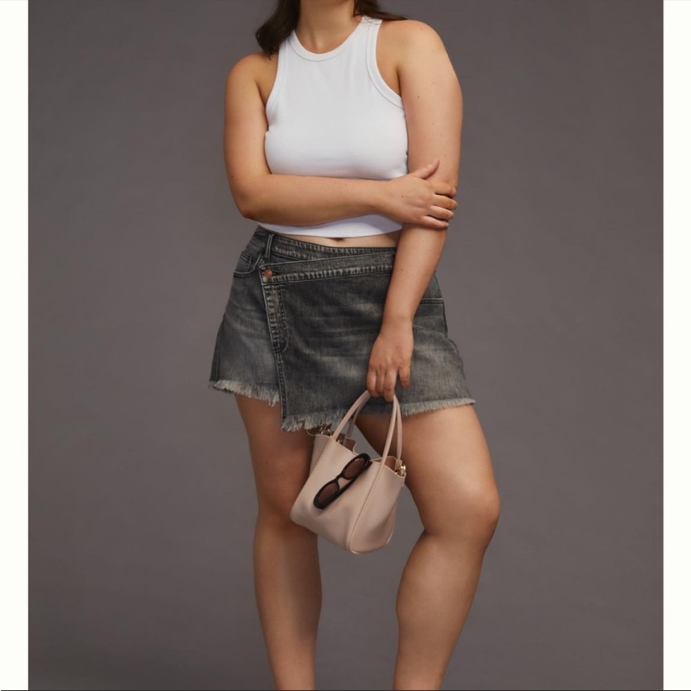 Pilcro Anthropologie Washed Gray Denim Wrap Skort Asymmetrical Size 30